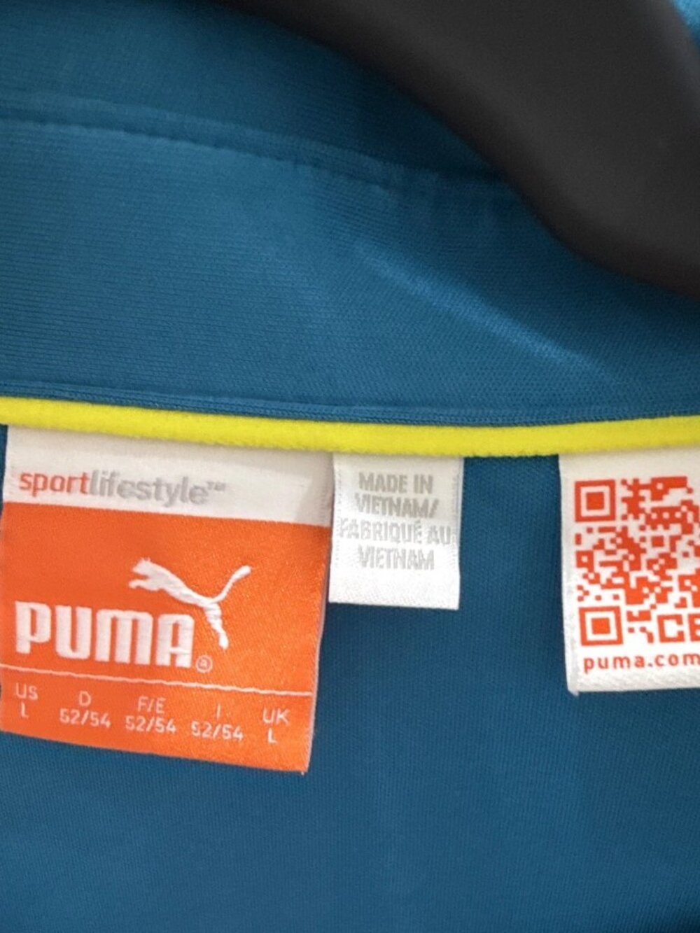 PUMA Golf Polo Shirt Mens L Blue White Teal Striped Dry Cell
